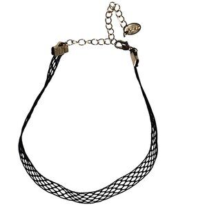 Goth Punk Black Mesh Choker Necklace Gold Tone Chain Adjustable Minimalist Women